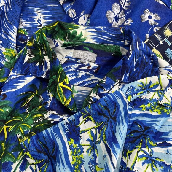 Lot x5 Bulk VTG Hawaii Floral Button Shirt Men L/XL Boats Palms Tree Party Read - Picture 4 of 15
